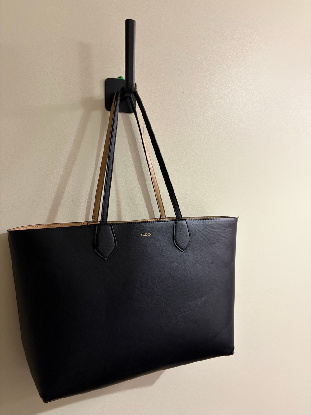 ALDO Black Tote with Tan Trim and Double Straps